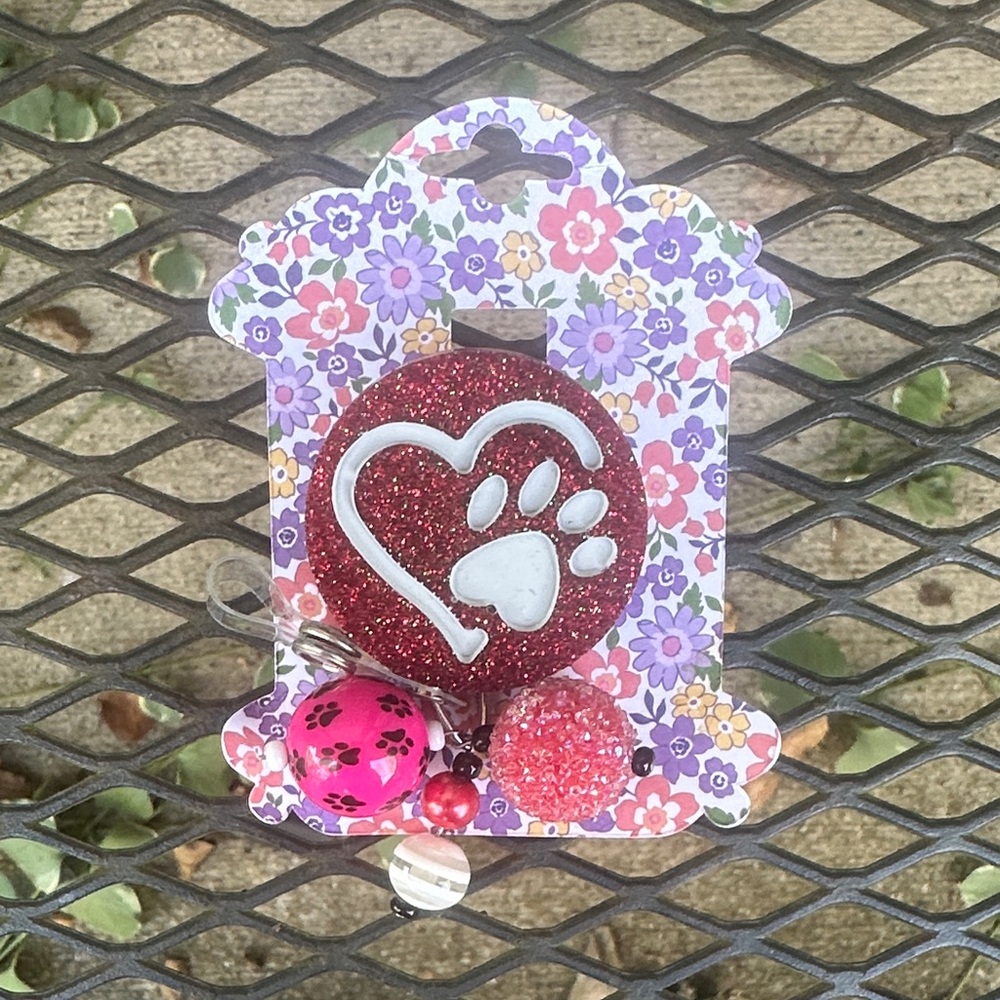 Red Glitter Heart ID Name Tag Badge